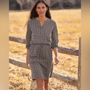 Garnet Hill Ines Blouson Knit Dress Size L Fall Summer Lightweight Long Sleeve